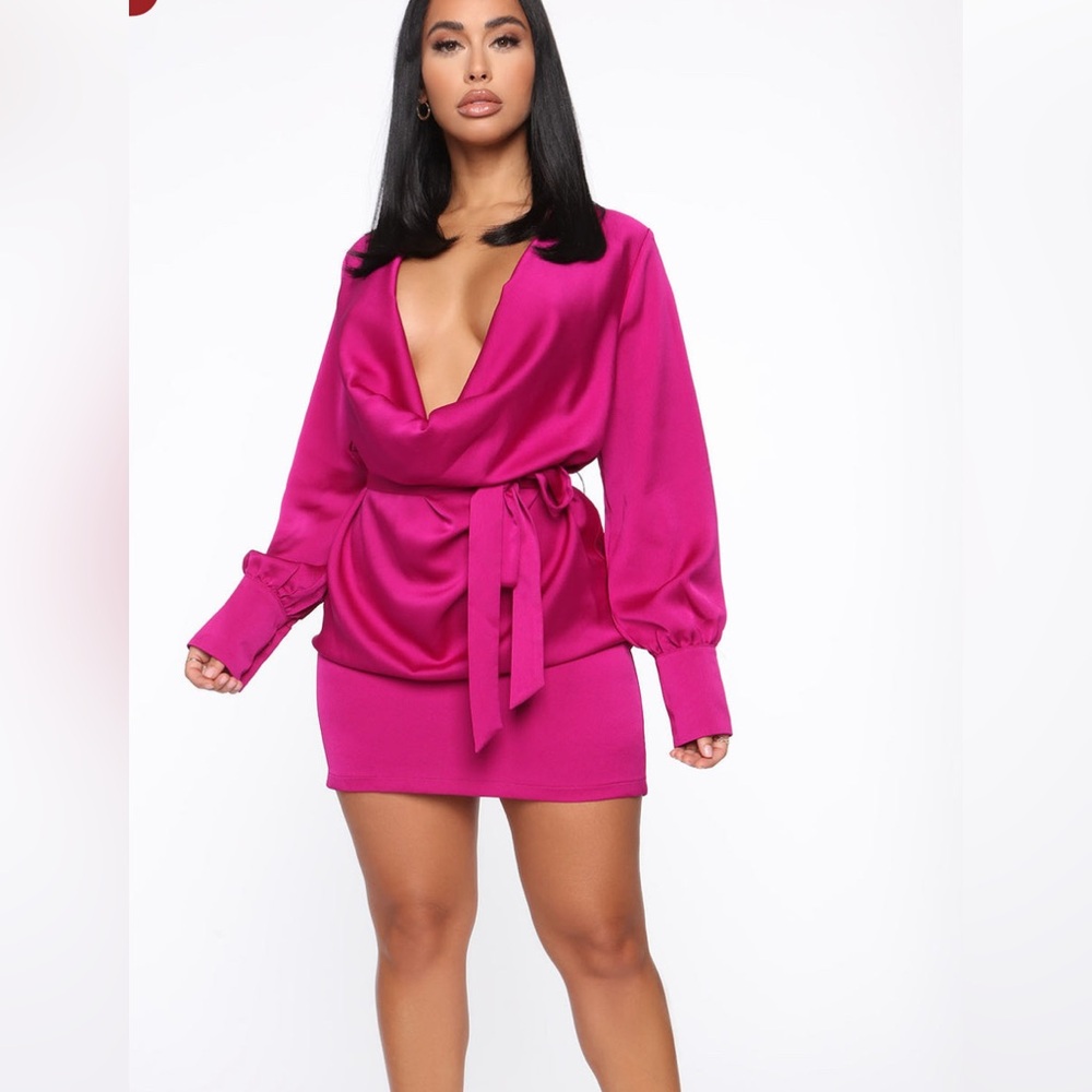 Vibrant Pink Satin Mini Dress